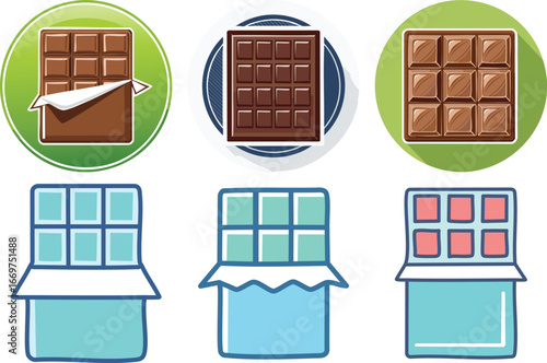 A minimalist and modern vector icon of a chocolate bar, symbolizing dessert, sweet treats, and indulgence.