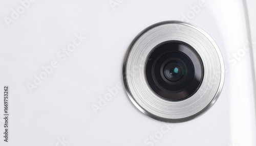 Close up smartphone selfie camera lens detail widescreen with blank copy space modern mobile device technology gadget design advertising background