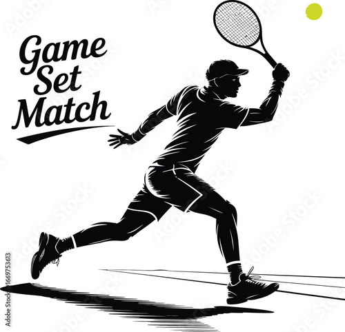 Final serve: a dynamic vector illustration of a tennis player in mid-swing with a stylized vintage flair.