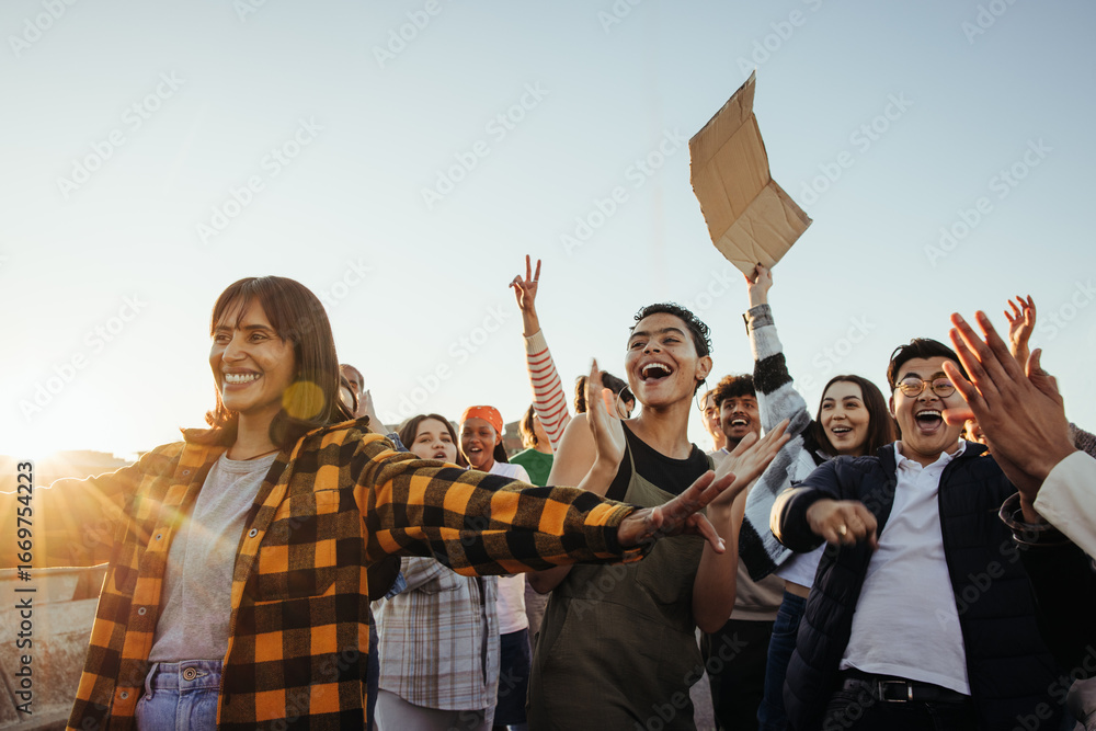 custom made wallpaper toronto digitalGroup of young adults expressing joy and support at a public gathering
