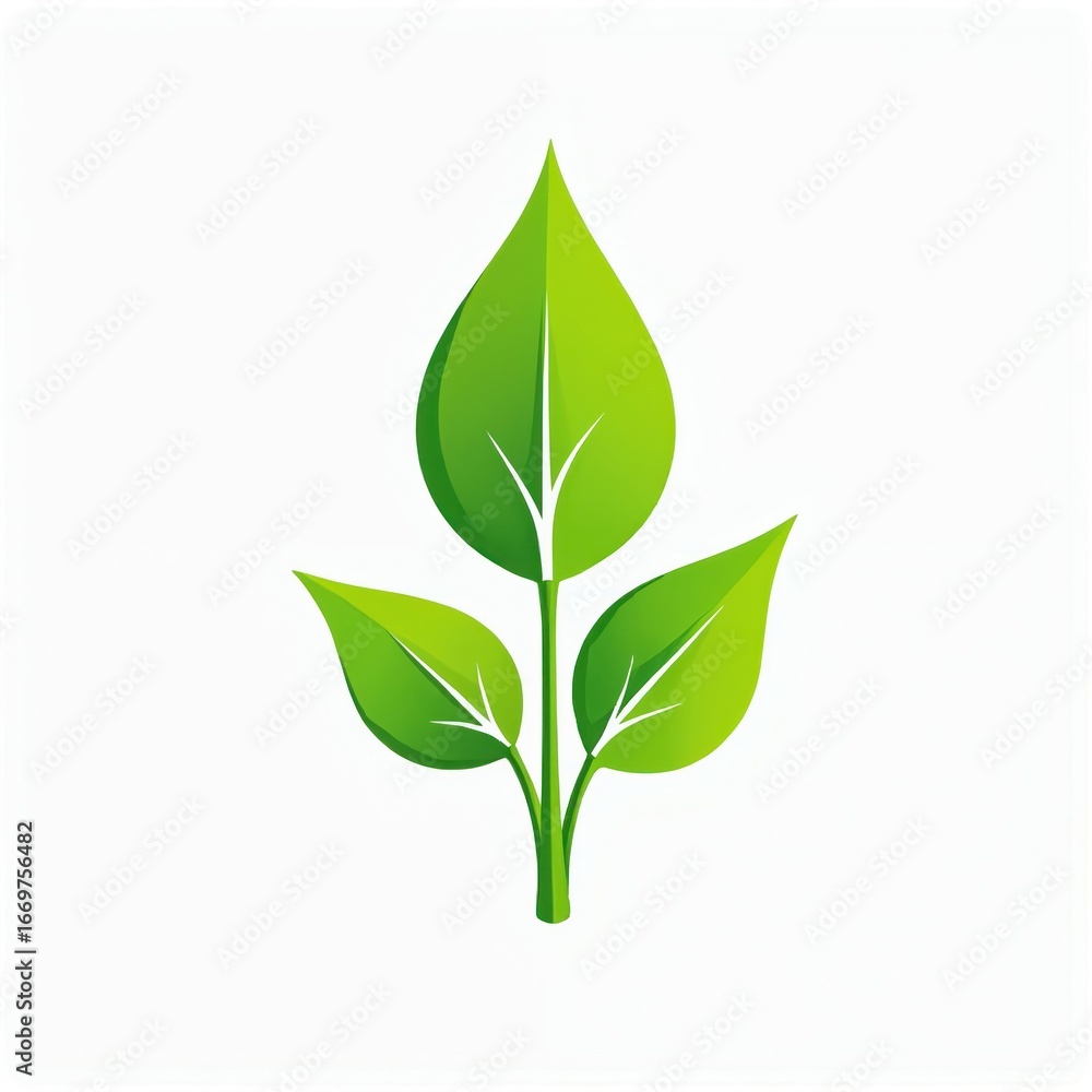 Obraz premium Stylized illustration of three green leaves on stem, growth, nature. Clean, modern design features gradient shades of green, white lines, perfect for eco-friendly brands, organic products,