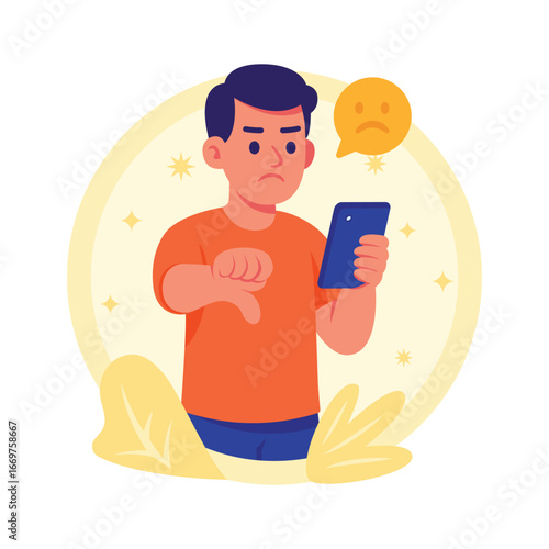 Angry customer giving negative feedback, flat illustration