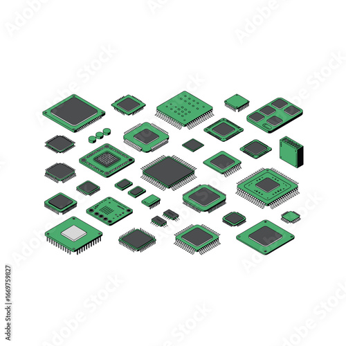 Diverse collection of integrated circuits and electronic components for technology and innovation concepts