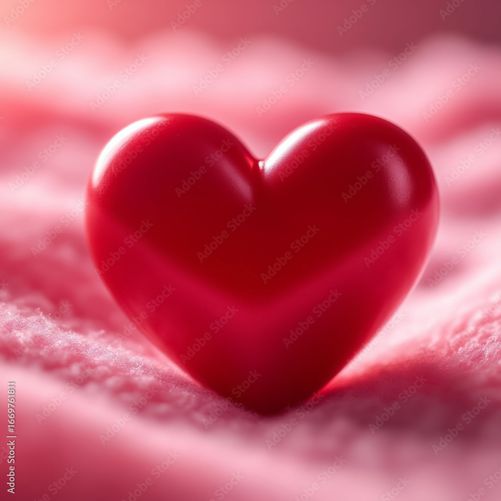 Fototapeta premium Red Heart on Pink Background