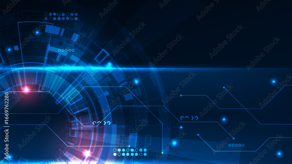Fototapeta premium Abstract futuristic electronic circuit blue light technology background