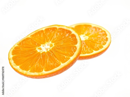 Two fresh orange halves, with vibrant pulp and a juicy texture, lying side-by-side on a clean white surface. Ideal for food, healthy eating, and vitamin-themed projects.