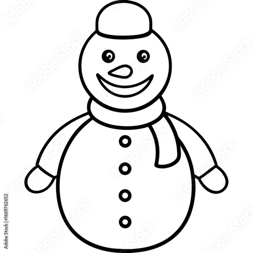 A festive and cute 3D cartoon snowman with a carrot nose, hat, and a red scarf on a clean white background, celebrating the cold holiday season