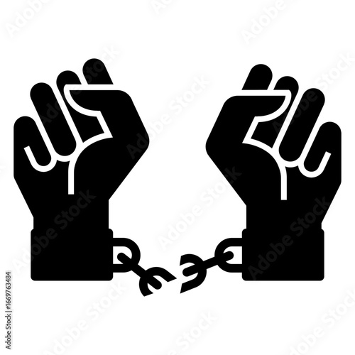 Logo libertad. Icono con silueta de manos con grilletes y una cadena rota 