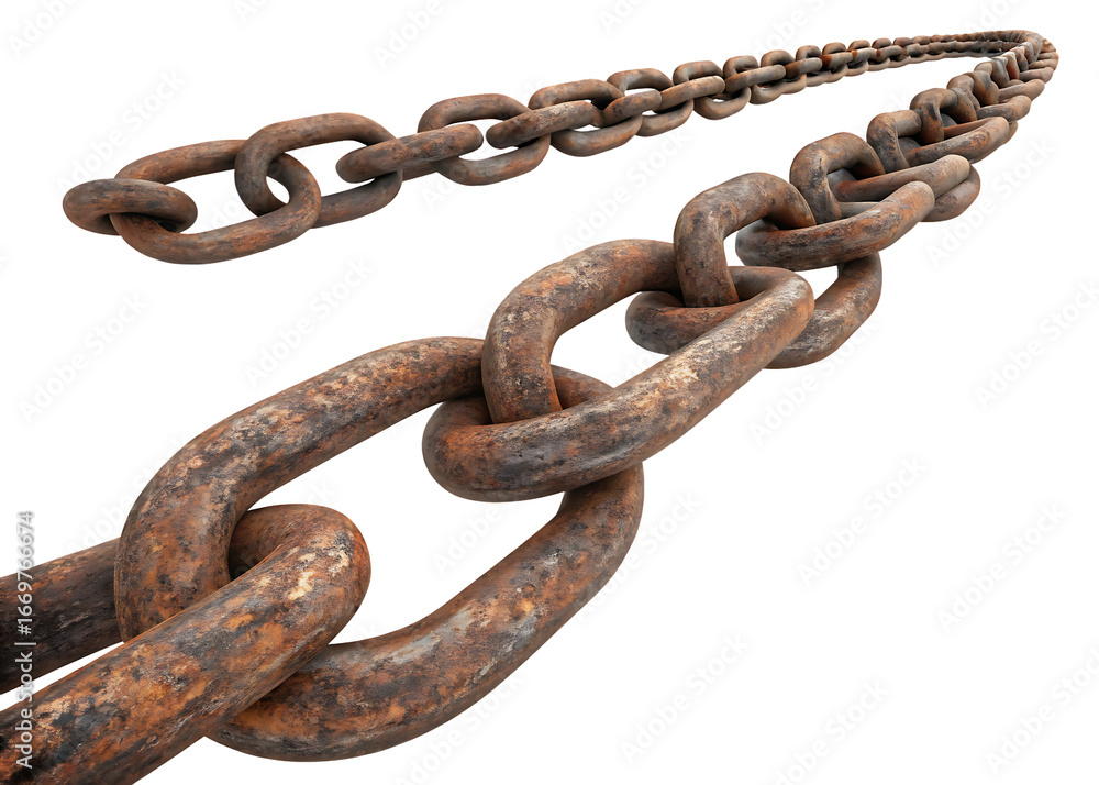 Obraz premium Rusty Metal Chain Links Forming a Curved Line iron isolated on a transparent background