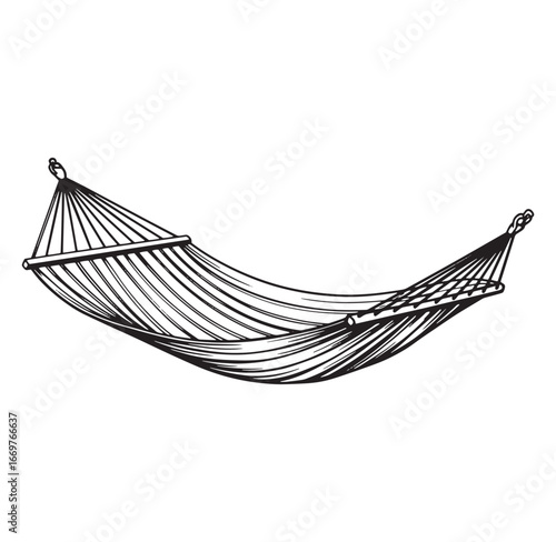 Simple black and white hammock illustration for relaxation and leisure activities