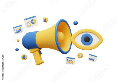 Isolated marketing awareness, social media influencer megaphone attracting user engagement online