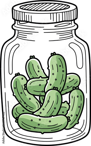 Drawn jar of pickles delicious food ingredient illustration vector