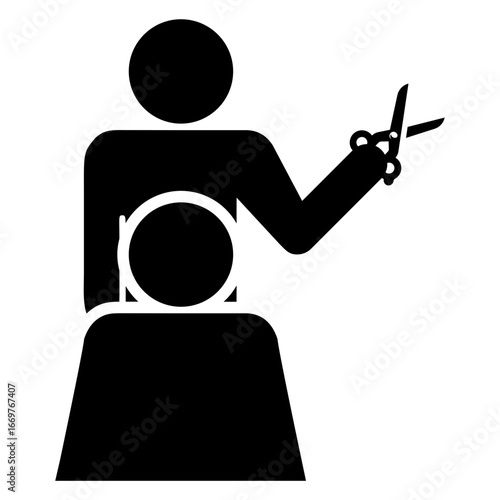 Logo peluquería. Icono con silueta de peluquero cortando el pelo a un cliente 