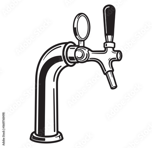 Vector illustration of a classic beer tap dispenser outline for bar pub and brewery designs
