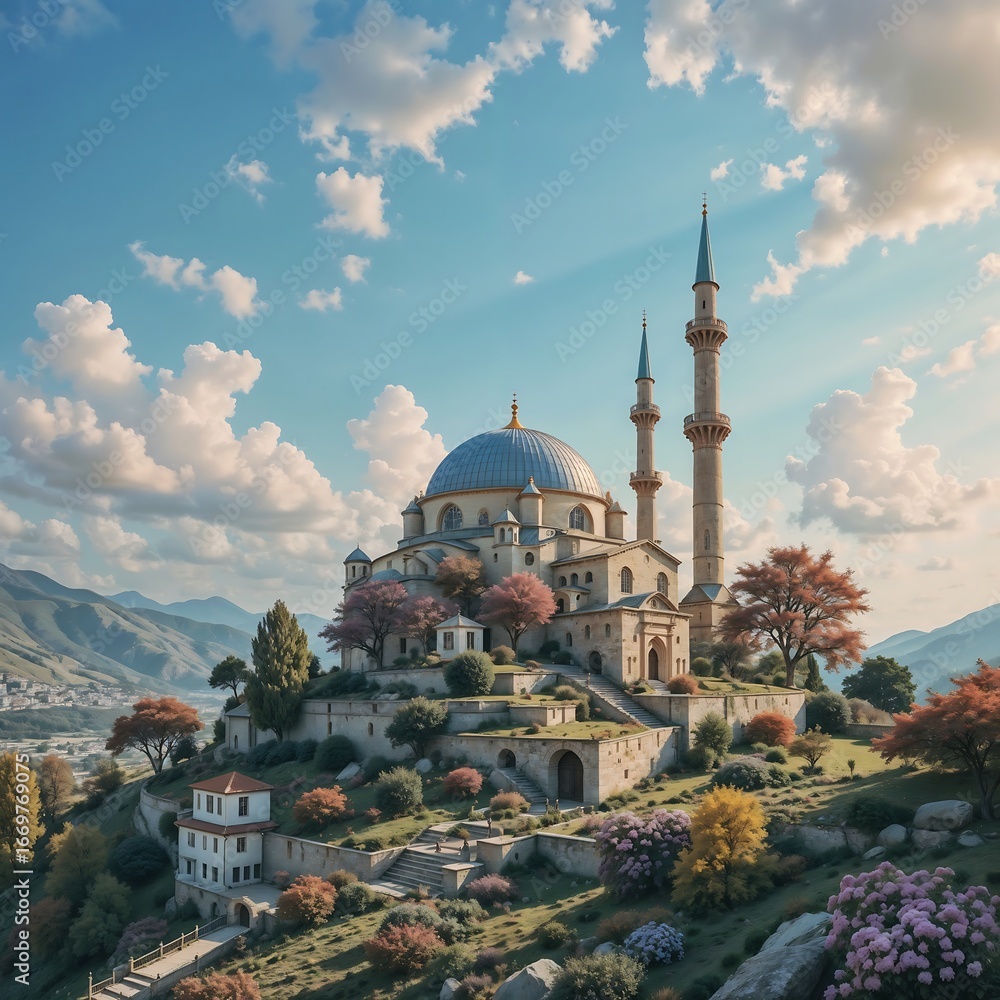 Obraz premium Majestic Mosque Hilltop Landscape - Scenic landscapes