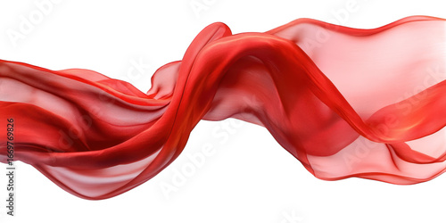 Elegant red sheer fabric flowing gracefully isolated on transparent background