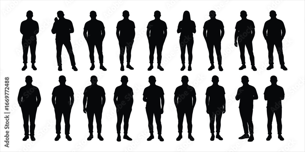 Silhouette People Collection Diverse Male and Female Figures Standing Poses vector illustration