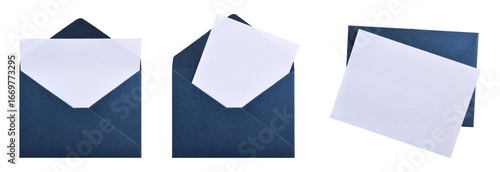Set of dark blue paper envelopes isolated on white background