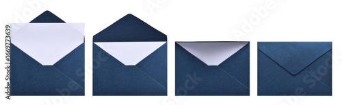 Set of dark blue paper envelopes isolated on white background