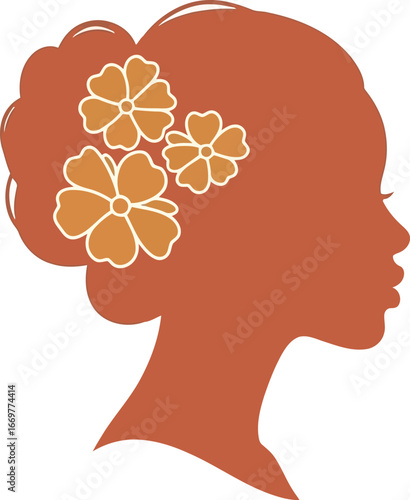 Elegant silhouette of woman profile with flowers vector