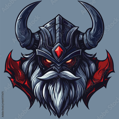 Dark Horned knight Head Illustration | Fierce Fantasy Beast Vector Art