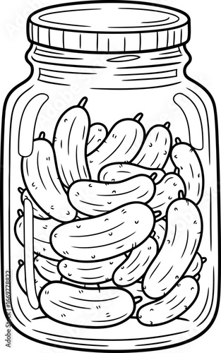 Dill pickle jar sketch hand drawn line art food ingredient vector