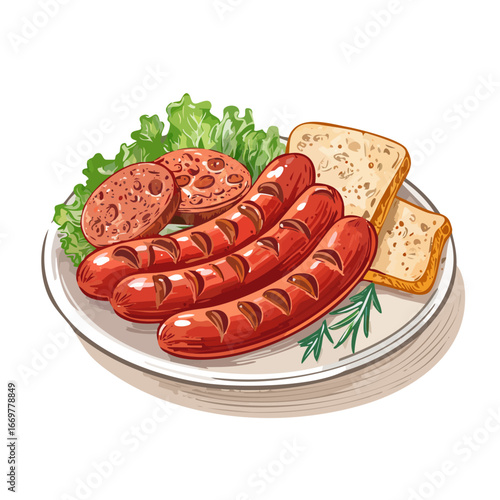 BBQ sausages on a plate, 
