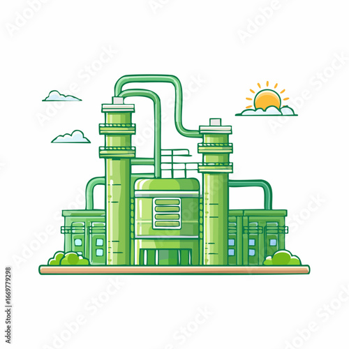 Green Factory Illustration for Sustainable Industry and EcoFriendly Manufacturing