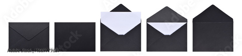 Set of black paper envelopes isolated on white background