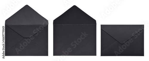Set of black paper envelopes isolated on white background