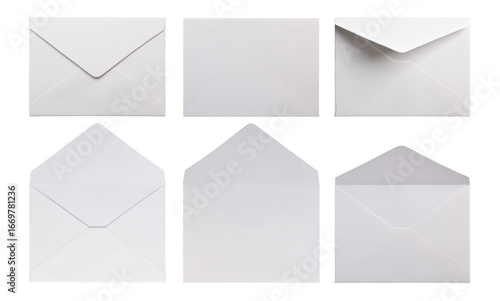 Set of white paper envelopes isolated on white background