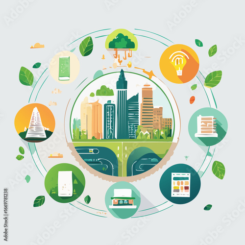 Sustainable City Illustration Green Energy and Smart Technology