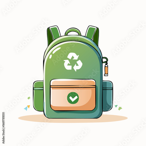 Eco Friendly Green Backpack with Recycle Symbol and Checkmark