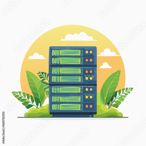 Green Technology Sustainable Data Center Server Rack Illustration