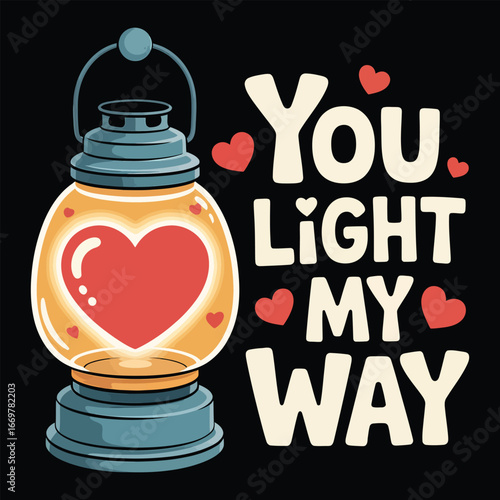 Vintage lantern with heart and romantic text love