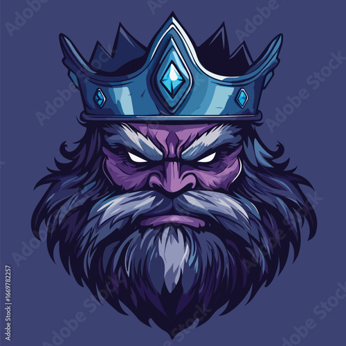 Fierce Blue Horned Monster Head | Fantasy Beast Illustration
