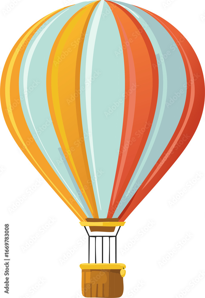 Naklejka premium Flat icon of a hot air balloon, simple and colorful design, symbol for festivals, travel, and freedom, clean vector illustration, isolated on white background.