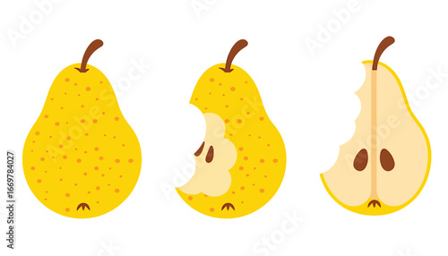 Yellow pears in various stages of being eaten fruit