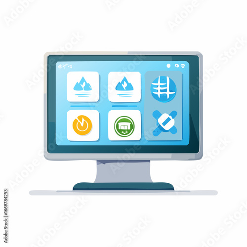 Computer Monitor Displaying Application Icons Digital Technology Concept
