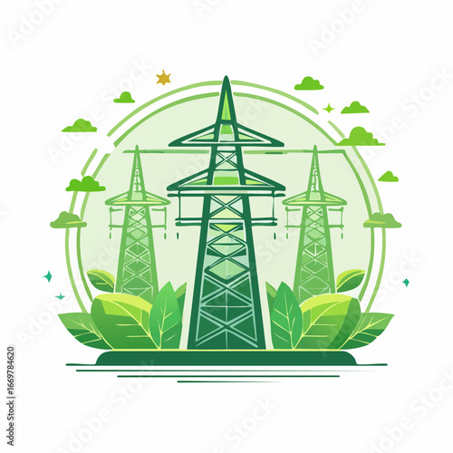 Green Energy Transmission Towers Sustainable Power Grid Illustration