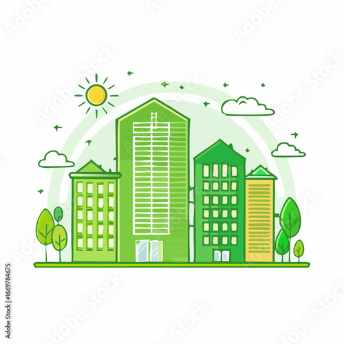 Sustainable Cityscape with Green Buildings