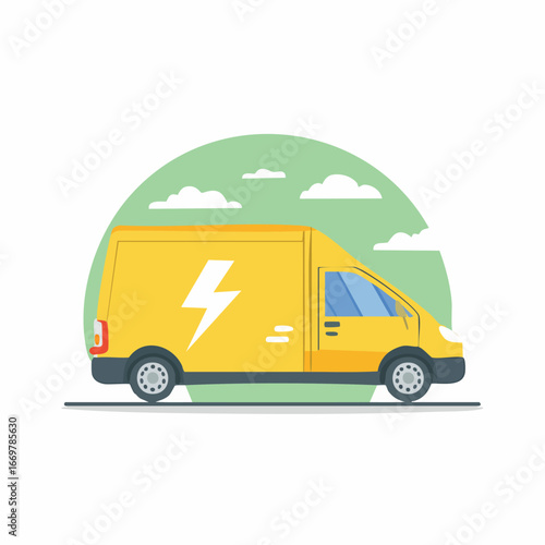 Yellow electric delivery van with lightning bolt symbol