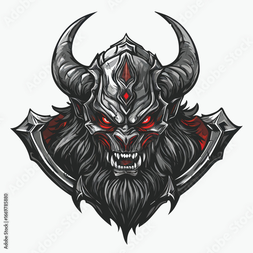  Menacing Dark Horned Beast Head | Aggressive Fantasy Creature Vector