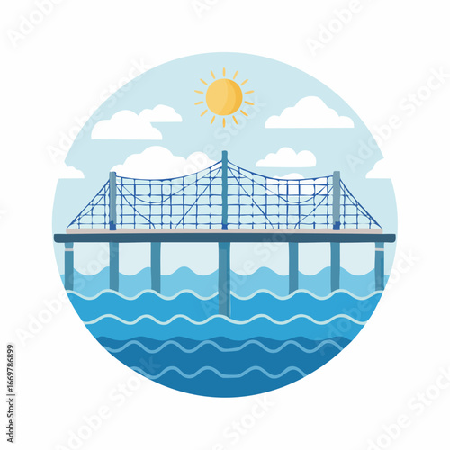 Modern suspension bridge spanning across a wide body of water