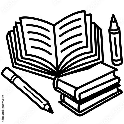 Vector illustration of an open book with a pen, perfect for symbolizing education and learning from its blank pages