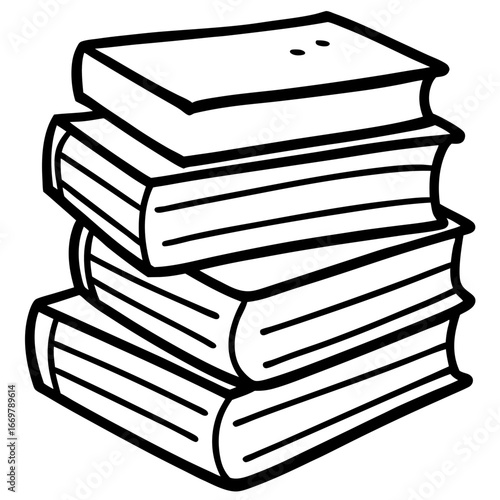 A towering pile of old books on a white background evokes a sense of stacked knowledge and the endless pursuit of education and wisdom