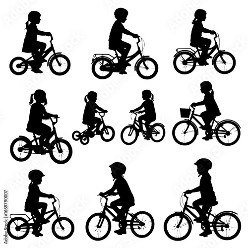 silhouettes of children on bikes