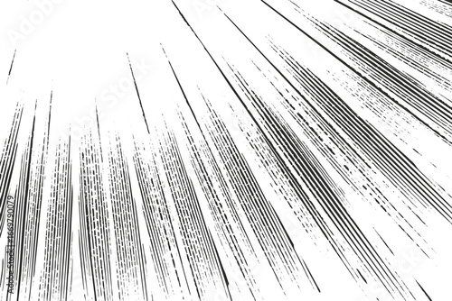 Grunge radial motion lines background, Comic book speed lines texture, Abstract black and white sunburst pattern