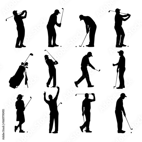 silhouettes of golf players vector, golf players silhouettes