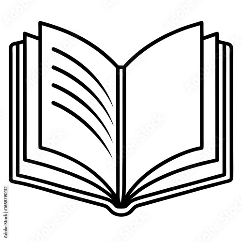 Vector illustration of a blank, open book with antique pages on a white background